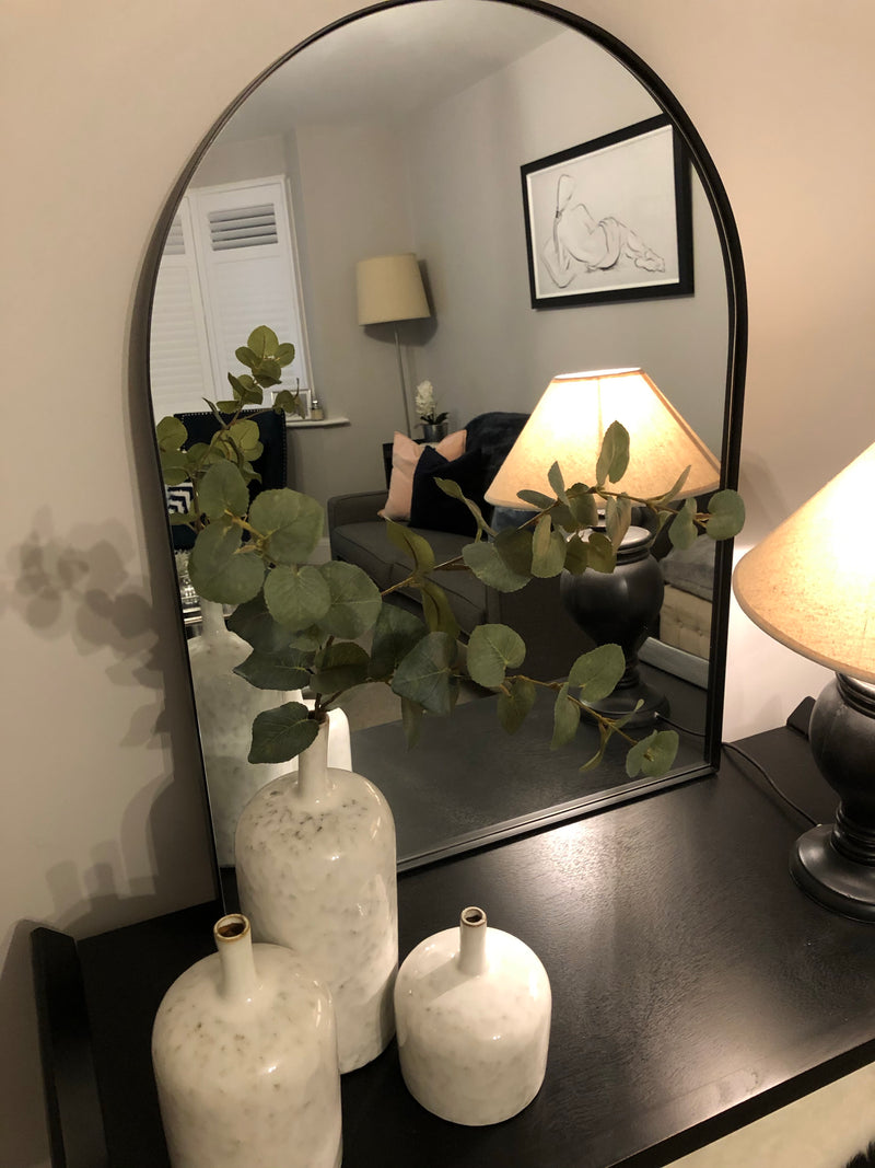 Black arched top metal mirror