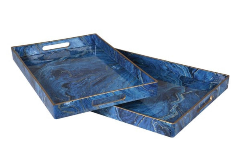 Medium blue gold marble rectangular tray