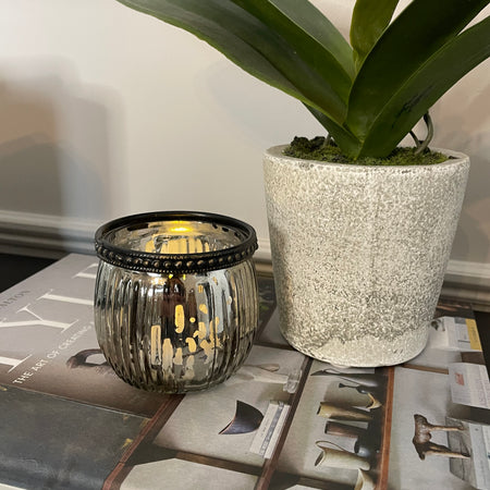 Mercury Glass With Metal Trim Candle Holder
