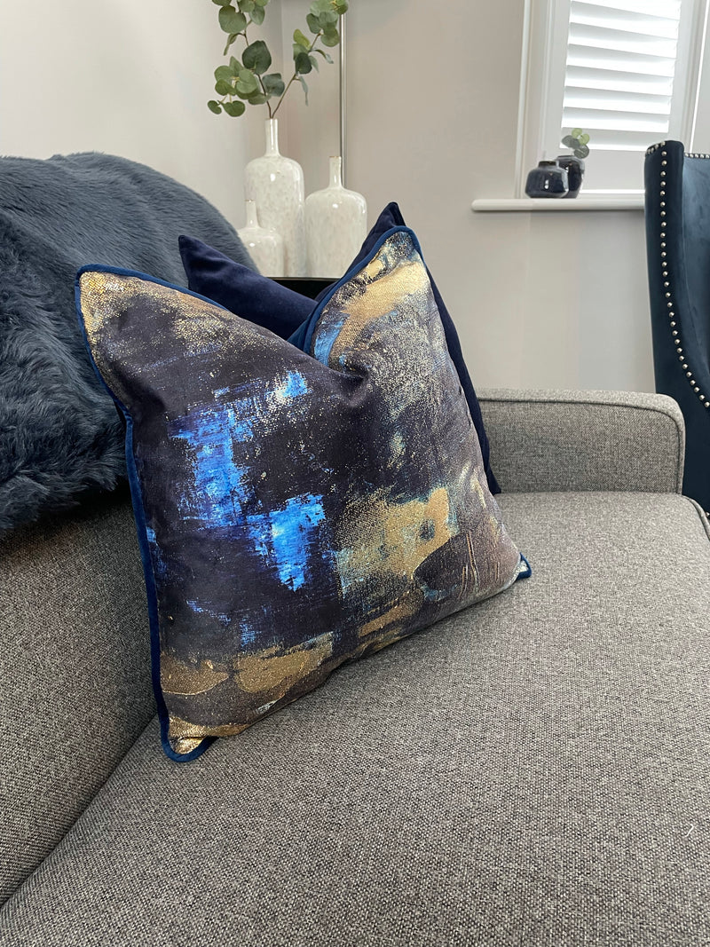Navy and gold piped luxe Twilight cushion