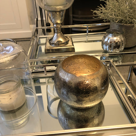 Silver hammered round votive candle holder
