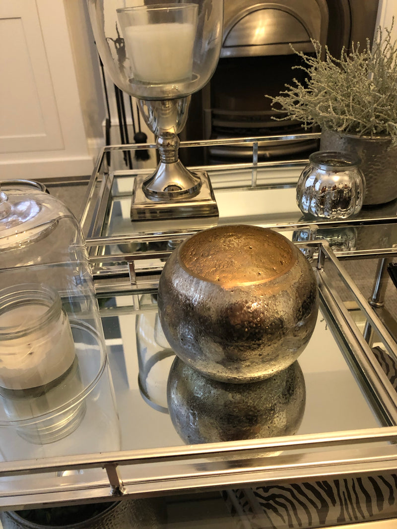 Silver hammered round votive candle holder