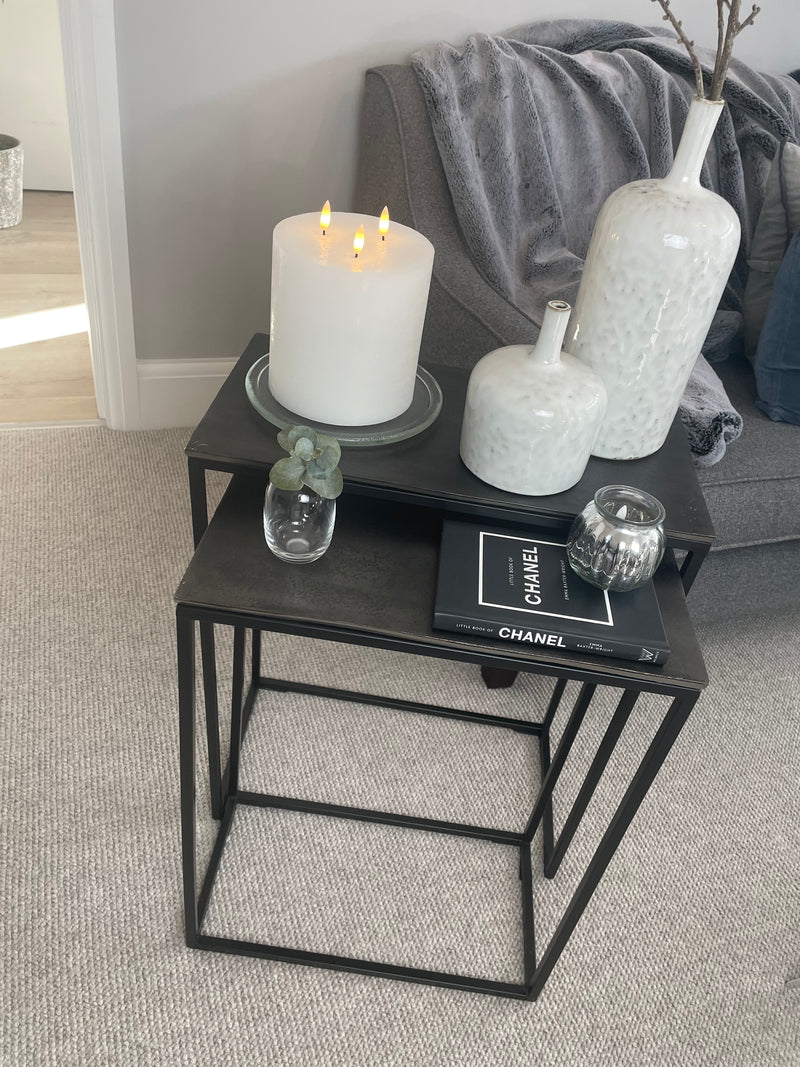 Antique black metal hammered top table