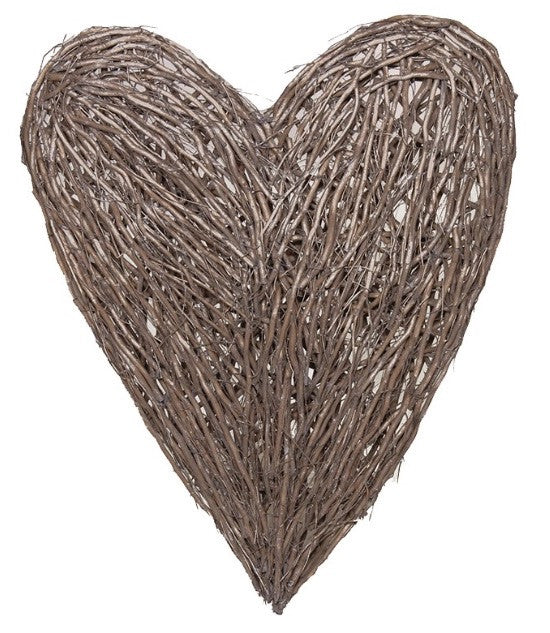 Large Grey Wash Wicker woven twig Heart
