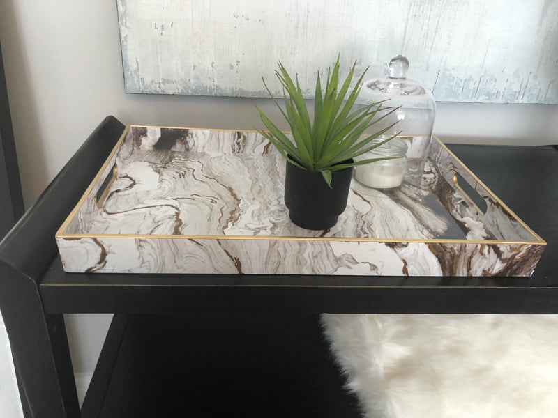 Large white and gold marble tray