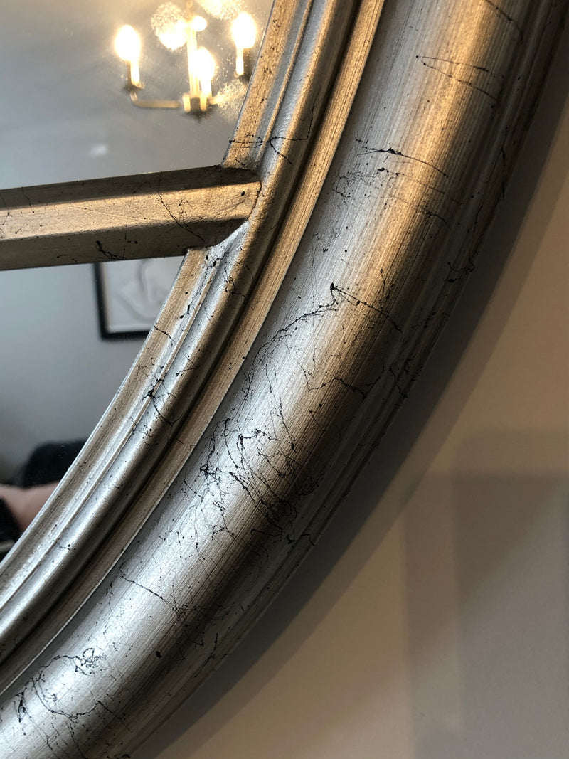 Silver round window mirror 100cm
