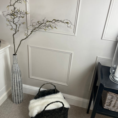 Tall Slender Tapered lined Scalloped black white Detail floor Vase