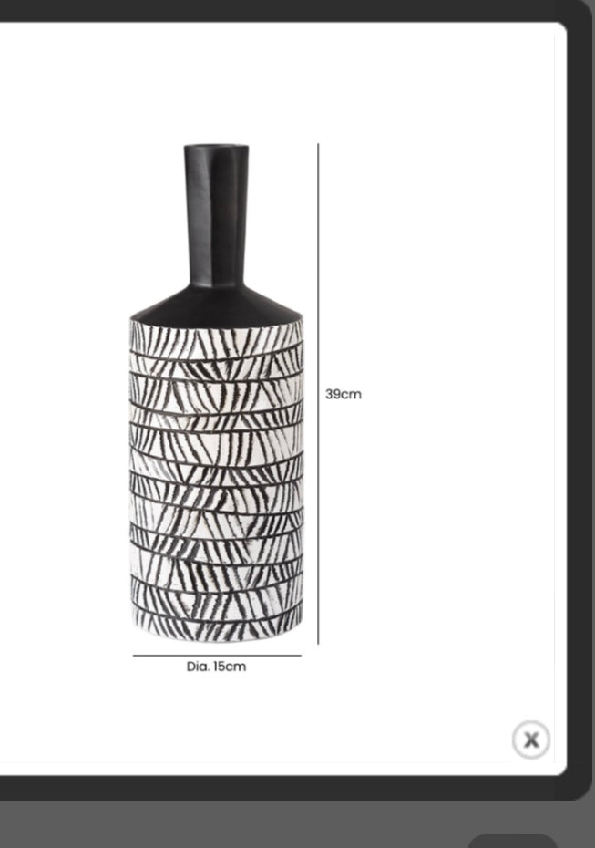 Medium Black and White Aztec Bottle Neck Vase