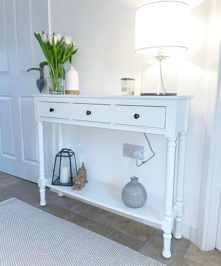 White large long 3 drawer console table