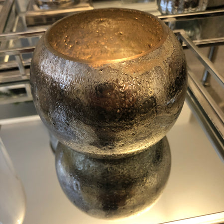 Silver hammered round votive candle holder