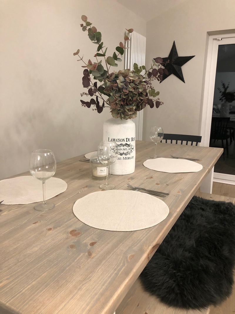 Set of 4 Off White Round Jute placemats