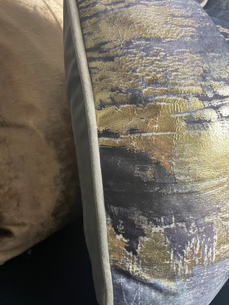 Idyllic abstract navy blue and gold grey luxury cushion