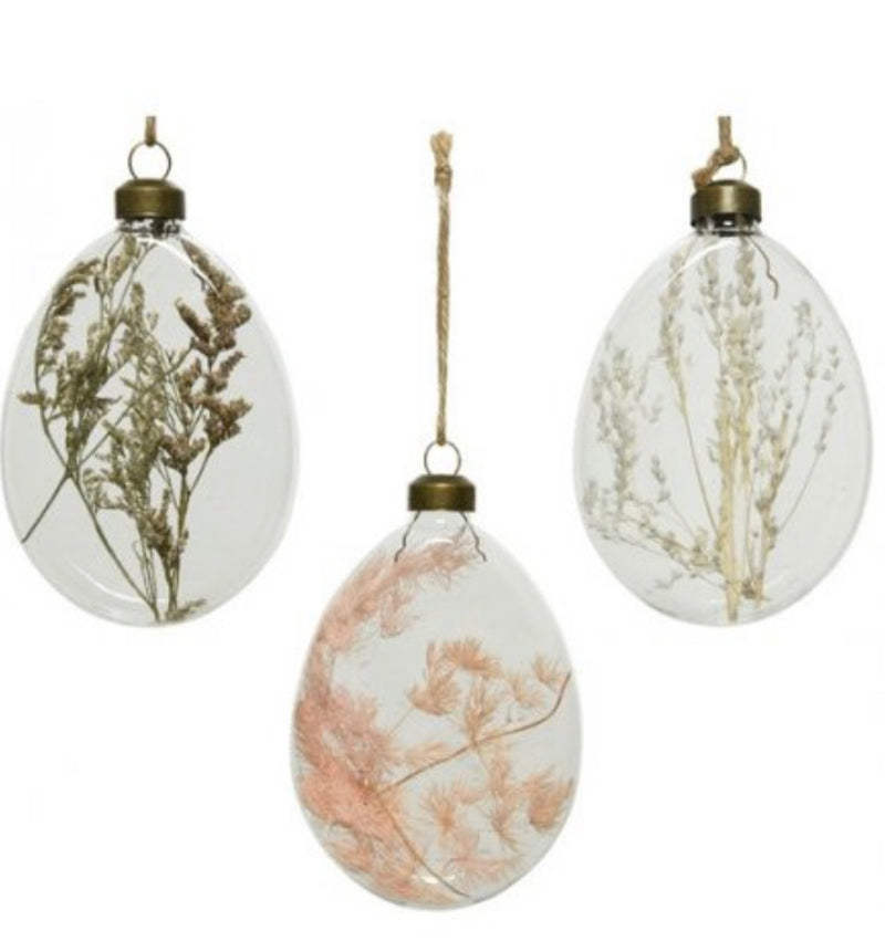 Easter Glass Egg hanging bauble with dried flowers