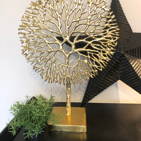 Gold metal coral tree on stand
