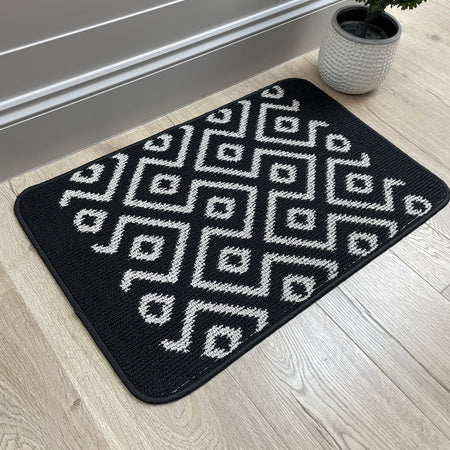 Charcoal geometric door mat rug 50x80cm