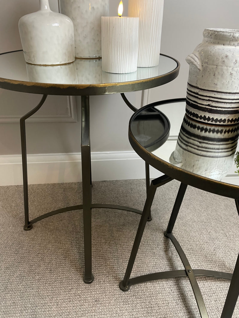 Black Gold bronze Mirror Topped Metal Side Table two sizes