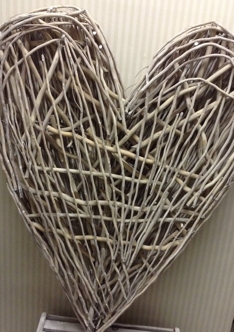 Large Grey Wash Wicker woven twig Heart