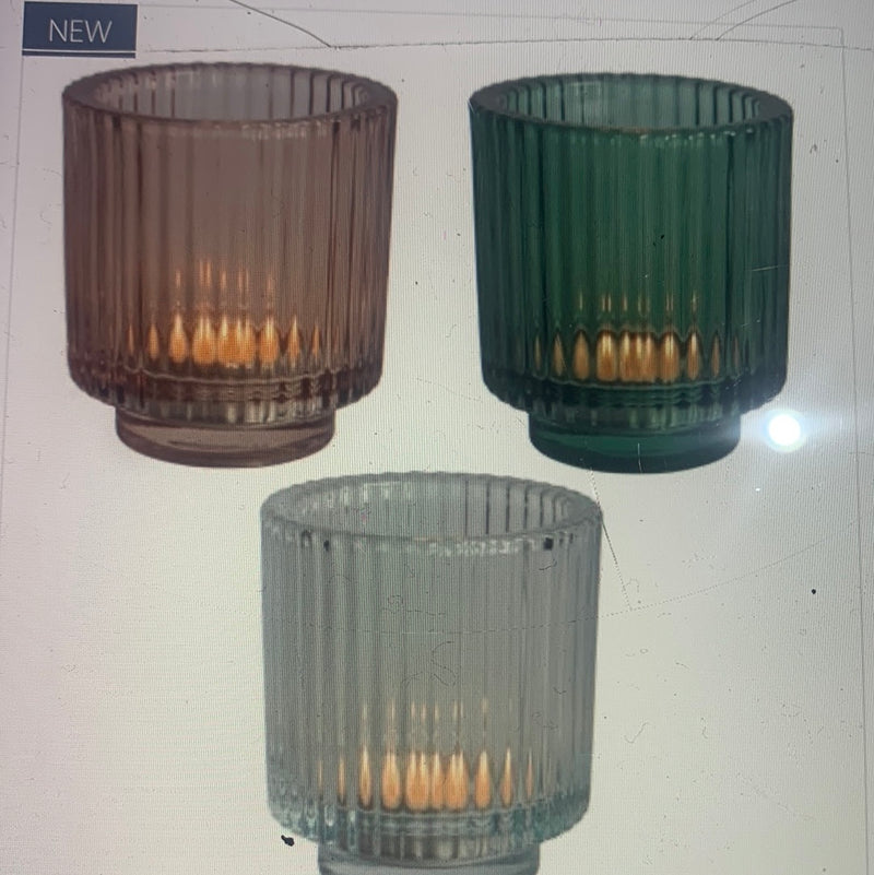 Clear Glass Ribbed Tea Light Candle Holder