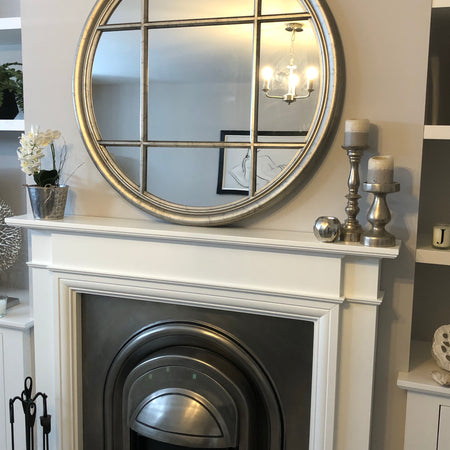 Silver round window mirror 100cm
