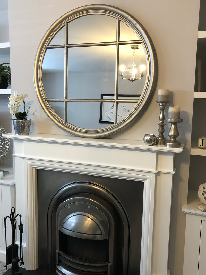 Silver round window mirror 100cm