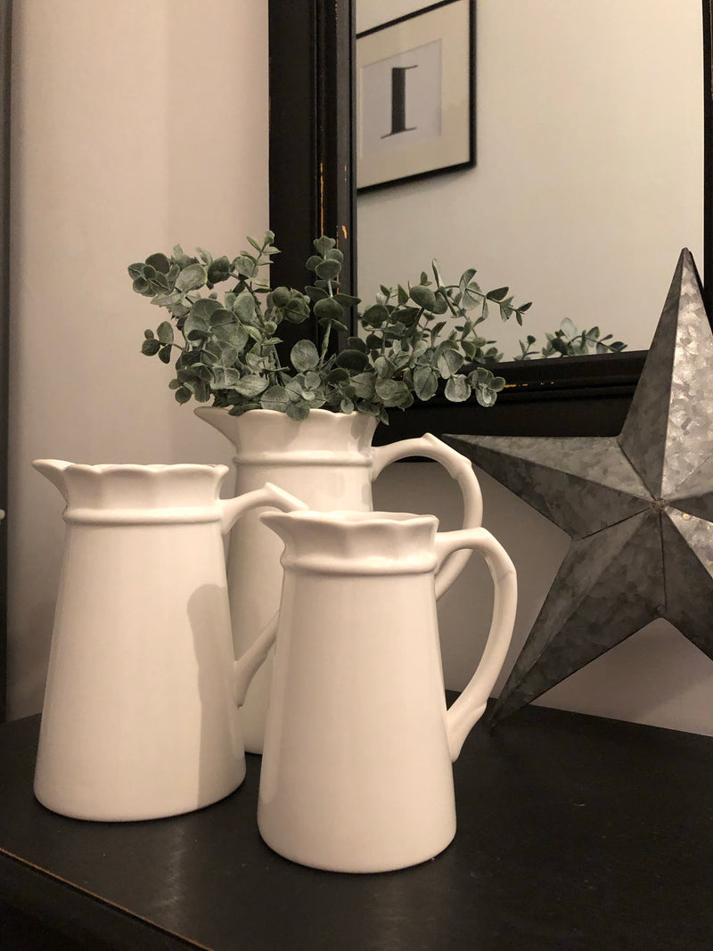 White Porcelain ceramic Jug scallop top 3 sizes