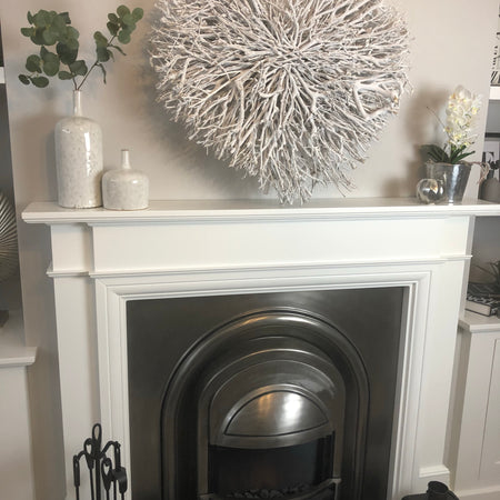 Off white grey chunky twig double heart