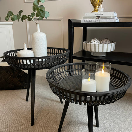 Black bamboo round side table 2 sizes