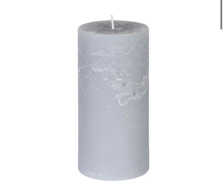 Small scented pale grey pillar candle 10x7cm