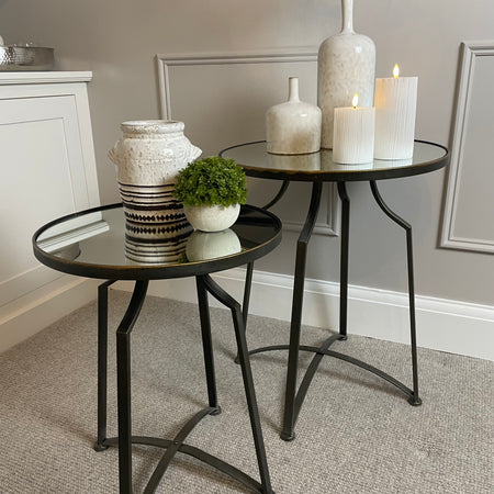 Large Black Gold bronze Mirror Topped Metal Side Table