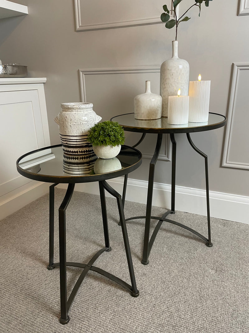 Black Gold bronze Mirror Topped Metal Side Table two sizes