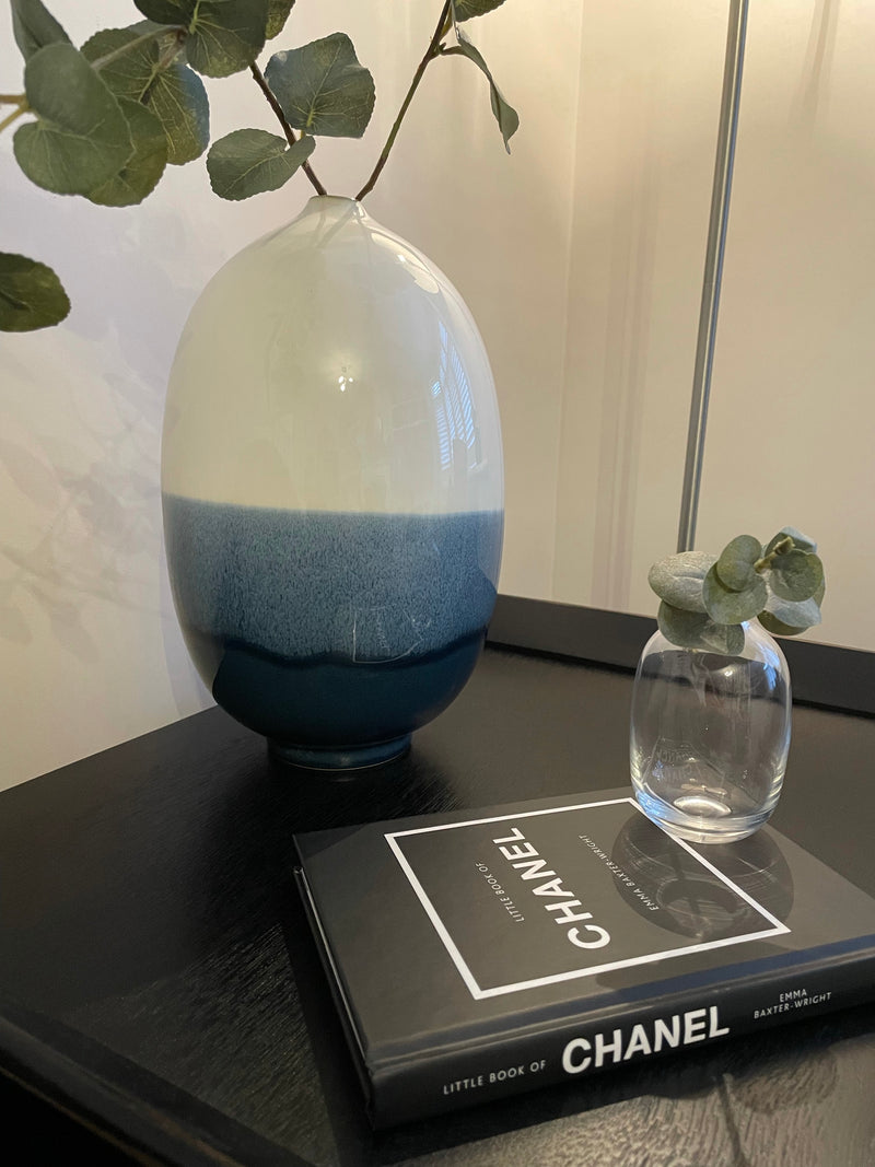 Shades of blue bulbous round vase