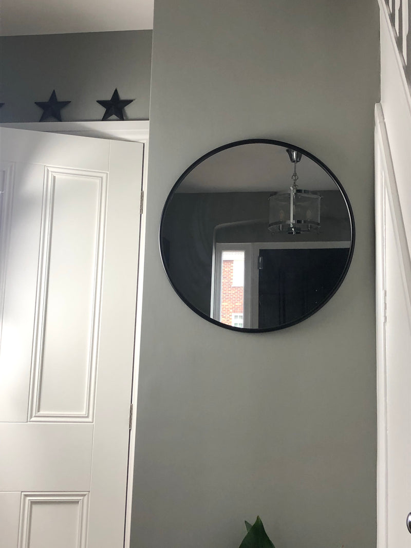 Black rim simple round mirror 50cm