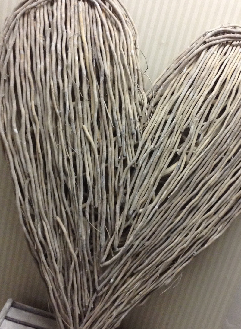 Large Grey Wash Wicker woven twig Heart