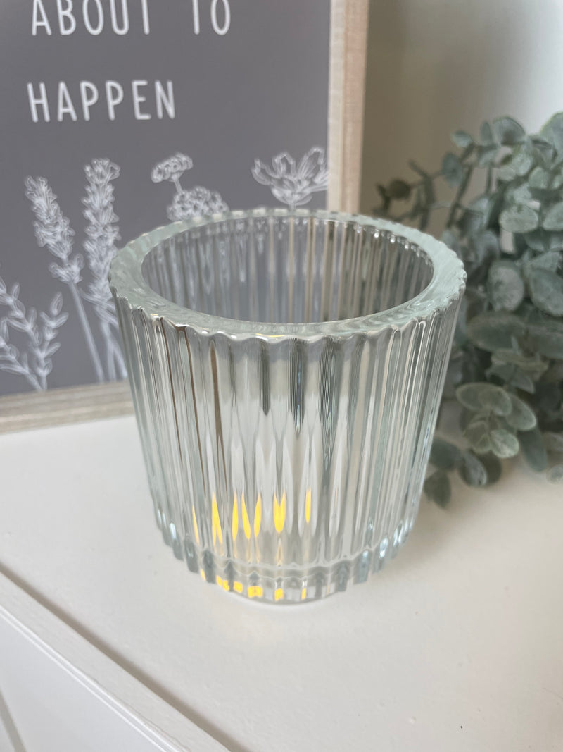 Clear Glass Ribbed Tea Light Candle Holder