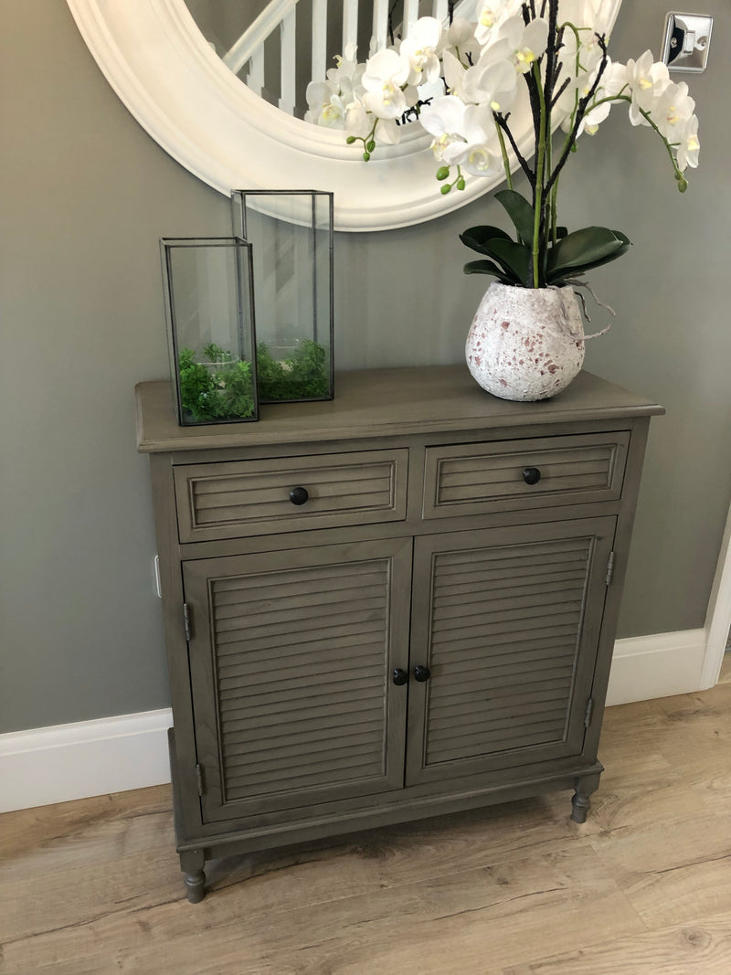 Taupe Louvre 2 door drawer cupboard sideboard