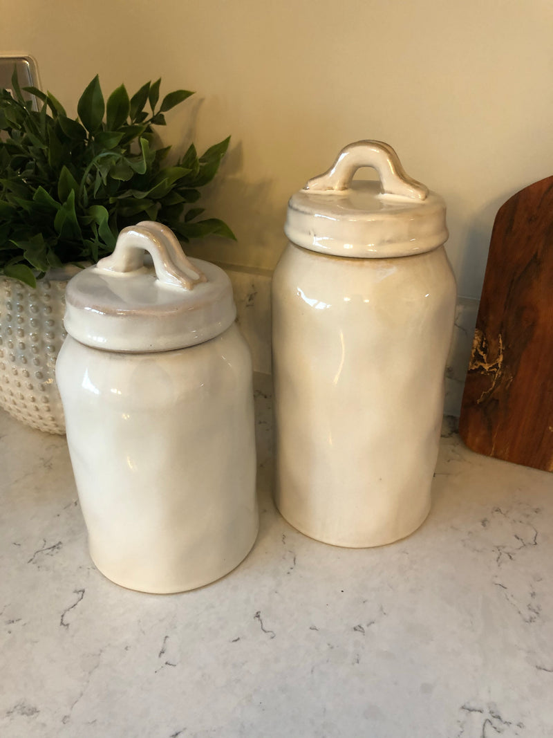 Medium white ceramic lidded jar