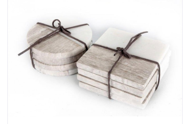 Square marble two tone neutral coasters
